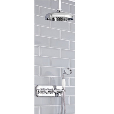 Homestylestore Chrome & White 2 Outlet Twin Diverter Thermostatic Mixer Shower Valve With 150mm Shower HeadHand Shower And Hose from B&Q
