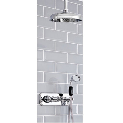 Homestylestore Chrome & Black 2 Outlet Diverter Thermostatic Mixer Shower Valve With 300mm Shower HeadHand Shower And Hose from B&Q