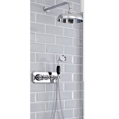 Homestylestore Chrome & Black 2 Outlet Diverter Thermostatic Mixer Shower Valve With 150mm Shower HeadHand Shower And Hose from B&Q