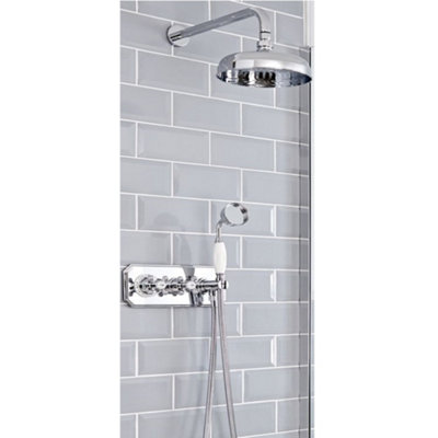 Homestylestore Chrome & White 2 Outlet Diverter Thermostatic Mixer Shower Valve With 150mm Shower HeadHand Shower And Hose from B&Q