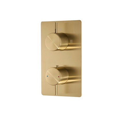 Homestylestore Brushed Brass 1 Outlet Twin Thermostatic Concealed Mixer Shower Valve from B&Q
