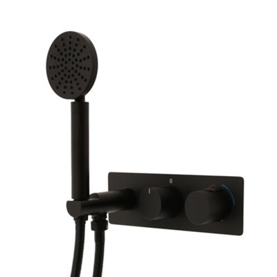 Homestylestore Black Twin Diverter Thermostatic Mixer Valve Hand Shower Handset Kit from B&Q