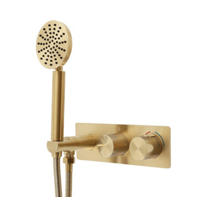 Homestylestore Brushed Brass Twin Diverter Thermostatic Mixer Valve Hand Shower Handset Kit from B&Q