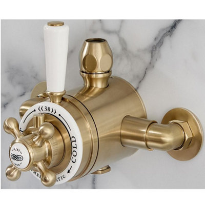 Homestylestore Brushed Brass Dual Exposed Thermostatic Mixer Shower Valve from B&Q
