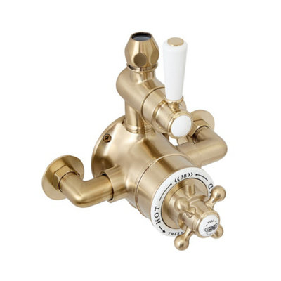 Homestylestore Brushed Brass Exposed Twin Thermostatic Mixer Shower Valve from B&Q