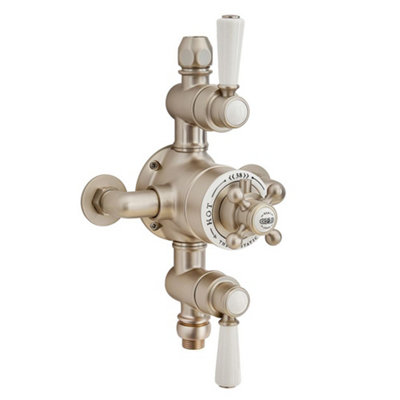 Homestylestore Brushed Nickel Exposed Triple Thermostatic Mixer Shower Valve 2 Outlets from B&Q