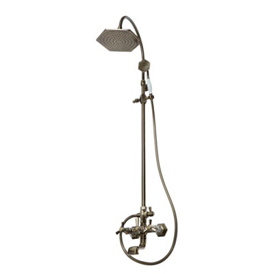 Homestylestore Aged Gold Art Deco Rigid Riser Rainfall Shower Head Hand Shower Handset Bath Mixer Tap from B&Q
