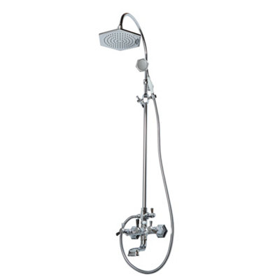 Homestylestore Chrome Art Deco Rigid Riser Rainfall Shower Head Hand Shower Handset Bath Mixer Tap from B&Q