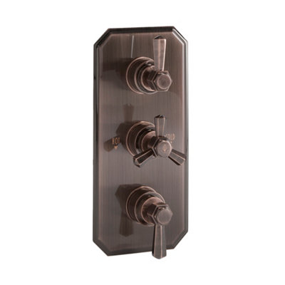 Homestylestore Aged Bronze Art Deco 2 Outlet Triple Thermostatic Mixer Shower Valve from B&Q