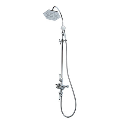 Homestylestore Chrome Art Deco Triple Thermostatic Mixer Valve Shower Head Handset Riser Rail from B&Q