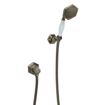 Homestylestore Aged Gold Art Deco Telephone Style Hand Shower Handset Outlet Elbow Wall Bracket from B&Q