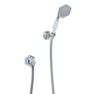 Homestylestore Chrome Art Deco Telephone Style Hand Shower Handset Outlet Elbow Wall Bracket from B&Q