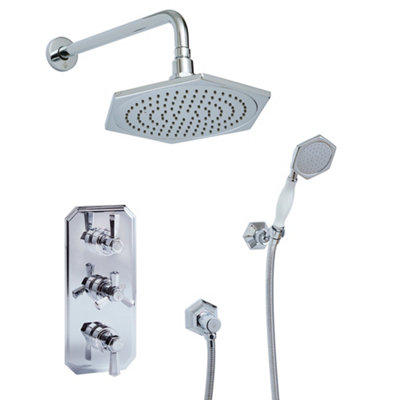 Homestylestore Chrome Art Deco Triple Thermostatic Mixer Valve Shower Head Handset Kit from B&Q