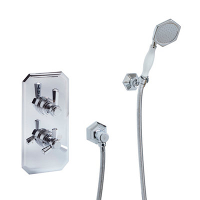 Homestylestore Chrome Art Deco Twin Thermostatic Mixer Valve Hand Shower Handset Kit from B&Q
