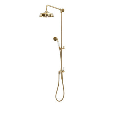 Homestylestore Brushed Brass Grand Rigid Riser With Fixed Rainfall Shower Head And Hand Shower Handset from B&Q