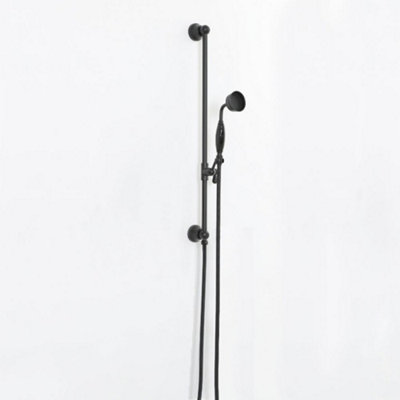 Homestylestore Black Bathroom Riser Rail Slide Bar Kit Telephone Style Hand Shower And Integrated Elbow from B&Q