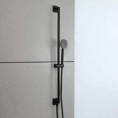 Homestylestore Black Bathroom Riser Rail Slide Bar Kit Hand Shower Integrated Elbow from B&Q