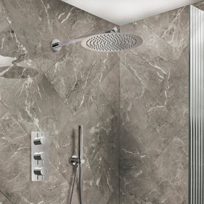 Homestylestore Chrome Thermostatic Mixer Valve 300mm Round Rainfall Shower Head Handset Kit from B&Q