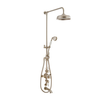 Homestylestore Brushed Nickel Grand Rigid Riser With Thermostatic ValveShower HeadHand Shower And Wall Mounted Bath Spout from B&Q