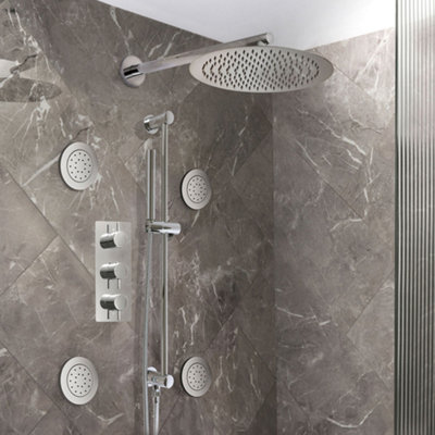 Homestylestore Chrome Thermostatic Diverter Mixer Valve 300mm Round Shower Head Riser Rail Handset Body Jets from B&Q