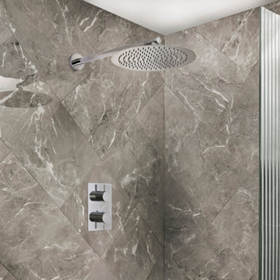 Homestylestore Chrome Twin Thermostatic Mixer Valve 300mm Wall Mounted Round Rainfall Shower Head from B&Q