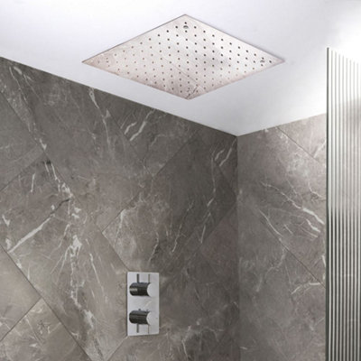 Homestylestore Chrome Twin Thermostatic Mixer Valve 400mm Recessed Square Rainfall Shower Head from B&Q