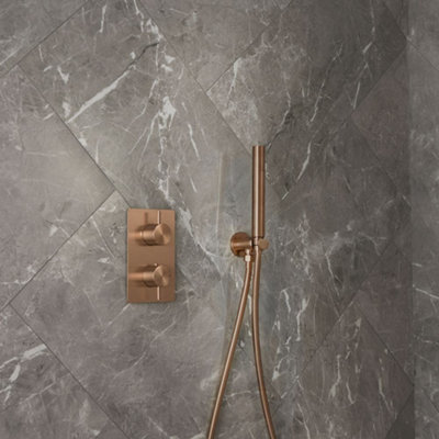 Homestylestore Brushed Copper Twin Thermostatic Mixer Valve Hand Shower Handset Kit from B&Q