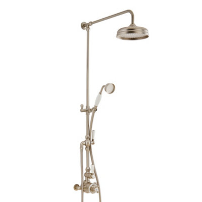 Homestylestore Brushed Nickel Grand Rigid Riser With Exposed Thermostatic ValveRound Shower Head And Hand Shower from B&Q