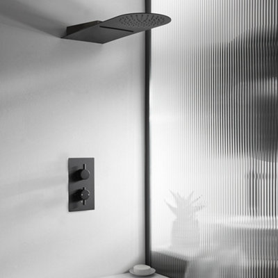 Homestylestore Black Diverter Thermostatic Mixer Valve 200 X 500mm Rainfall Waterblade Shower Head from B&Q