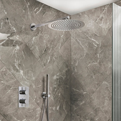Homestylestore Chrome Thermostatic Diverter Mixer Valve 300mm Round Rainfall Shower Head Handset Kit from B&Q