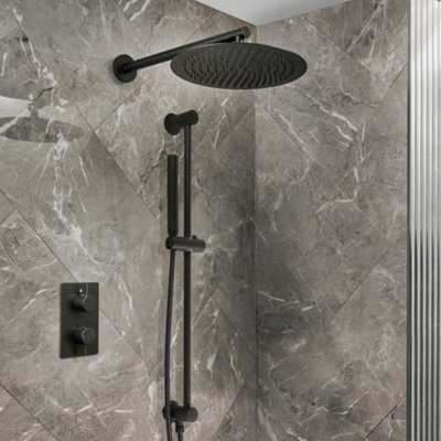 Homestylestore Black Thermostatic Diverter Mixer Valve 300mm Shower Head Riser Rail Handset Kit from B&Q