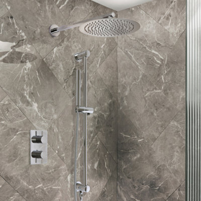 Homestylestore Chrome Thermostatic Diverter Mixer Valve 300mm Shower Head Riser Rail Handset Kit from B&Q