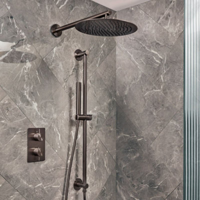 Homestylestore Black Nickel Thermostatic Diverter Mixer Valve 300mm Shower Head Riser Rail Handset Kit from B&Q