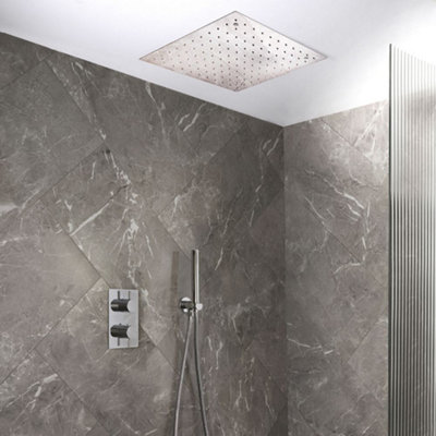 Homestylestore Chrome Thermostatic Diverter Mixer Valve 400mm Square Rainfall Shower Head Handset Kit from B&Q