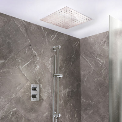 Homestylestore Chrome Thermostatic Diverter Mixer Valve 400mm Shower Head Riser Rail Handset Kit from B&Q
