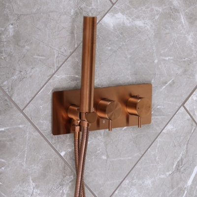 Homestylestore Brushed Bronze Twin Diverter Thermostatic Mixer Shower Valve Hand Shower Handset Kit from B&Q
