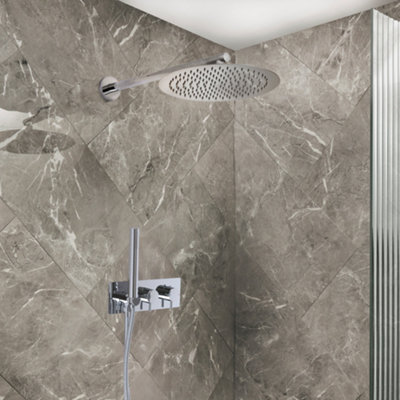 Homestylestore Chrome Twin Diverter Thermostatic Mixer Shower Valve 300mm Rainfall Shower Head Handset Kit from B&Q