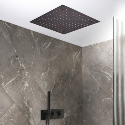 Homestylestore Black Twin Diverter Thermostatic Mixer Shower Valve 400mm Rainfall Shower Head Handset Kit from B&Q