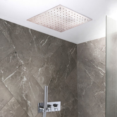 Homestylestore Chrome Twin Diverter Thermostatic Mixer Shower Valve 400mm Rainfall Shower Head Handset Kit from B&Q