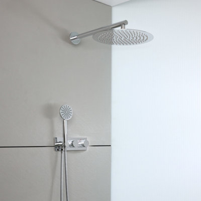 Homestylestore Chrome Diverter Thermostatic Mixer Shower Valve 300mm Rainfall Shower Head Handset Kit from B&Q