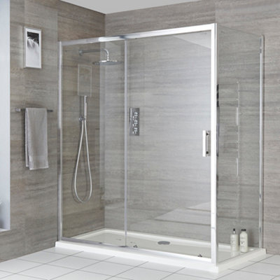 Homestylestore 1000mm Chrome Reversible Wet Room Shower Enclosure Sliding Door With 800mm Side Panel from B&Q