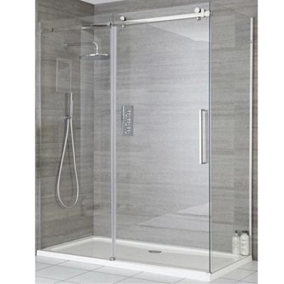 Homestylestore 1000mm Chrome Reversible Wet Room Frameless Shower Enclosure Sliding Door With 800mm Side Panel from B&Q