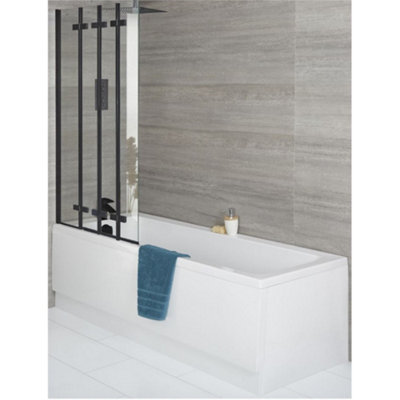 Homestylestore White Bathroom Single Ended Bath With Folding Black ScreenSide And End Panels 1600 X 700mm from B&Q
