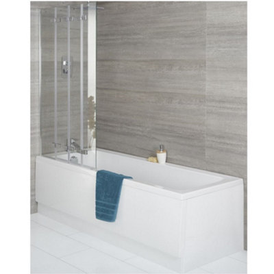 Homestylestore White Bathroom Single Ended Bath With Folding ScreenSide And End Panels 1600 X 700mm from B&Q