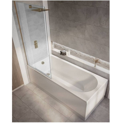 Homestylestore White 1500 X 700mm Bathroom Single Ended Round Shower Bath With Brushed Copper ScreenSide And End Panels from B&Q