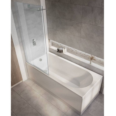 Homestylestore White 1700 X 700mm Bathroom Single Ended Round Shower Bath With Chrome ScreenSide And End Panels from B&Q