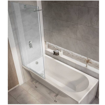 Homestylestore White 1800 X 800mm Bathroom Single Ended Round Shower Bath With Chrome Screen from B&Q