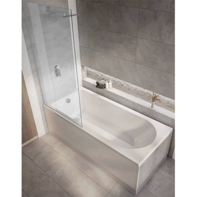 Homestylestore White 1800 X 800mm Bathroom Single Ended Round Shower Bath With Chrome Screen And Side Panel from B&Q