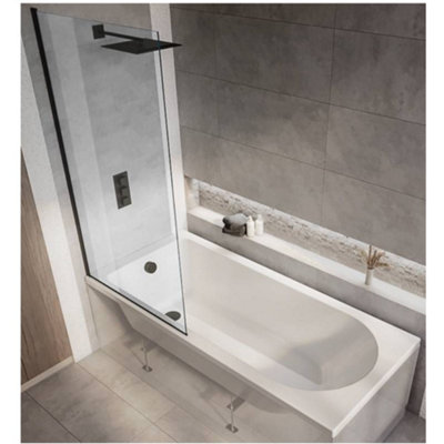 Homestylestore White 1800 X 800mm Bathroom Single Ended Round Shower Bath With Black Screen from B&Q