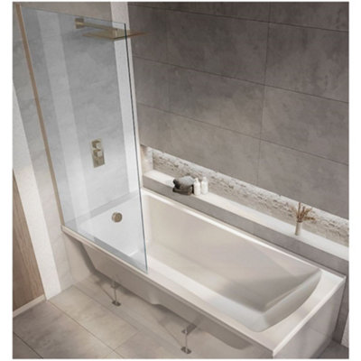 Homestylestore White 1600 X 700mm Bathroom Single Ended Square Shower Bath With Brushed Copper Screen from B&Q